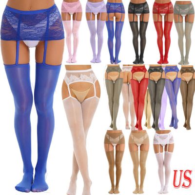 US Women Lingerie Pantyhose Garter Belt Underwear Hollow Out Lace Tops Stockings